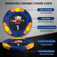 Jetons de poker en céramique personnalisés de 10 g, 39 mm, avec motif gravé chapeau et canne, jetons de casino professionnels avec sécurité UV anti-contrefaçon