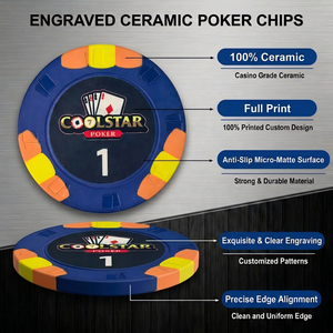 Fichas de Póker de Cerámica Personalizadas de 10g, 39mm, Diseño Grabado de Sombrero y Bastón, Fichas Profesionales de Casino con Protección UV Anti-falsificación - Product Image 2