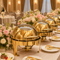 Ensemble de réchauds de luxe à couvercle roulant, chauffe-plats commerciaux en acier inoxydable pour buffet avec supports à combustible, équipement de restauration