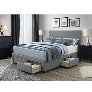 <strong>Queen</strong> <strong>Size</strong> in Grey Linen Style Fabric Kelly Panel <strong>Bed</strong> <strong>Frame</strong> with Storage Drawers and Upholstered Headboard <strong>Bed</strong> - Product Image 2