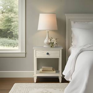 <b>Bedside</b> Table Antique Cream Finish With Drawer And <b>Shelf</b> For Bedroom - Product Image 1