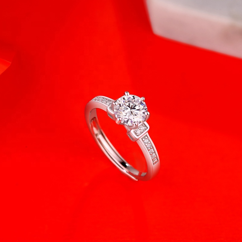 HMOIS jewelry rings costom women adjustable 925 silver 1.0ct moissanite wedding rings