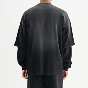 T-shirt oversize délavé à l'acide, vêtements de rue personnalisés, t-shirt à manches longues à double couche pour hommes - Product Image 3