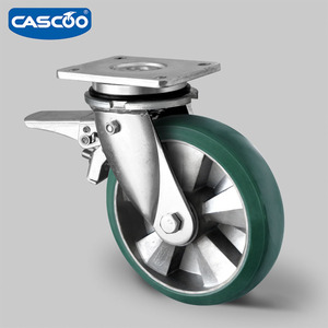 CASCOO 5 Polegadas Heavy Duty Poliuretano Verde Elástico Rodas Tipo Material De Alumínio Giratória para Rodízios De Suporte De Aço - Product Image 3