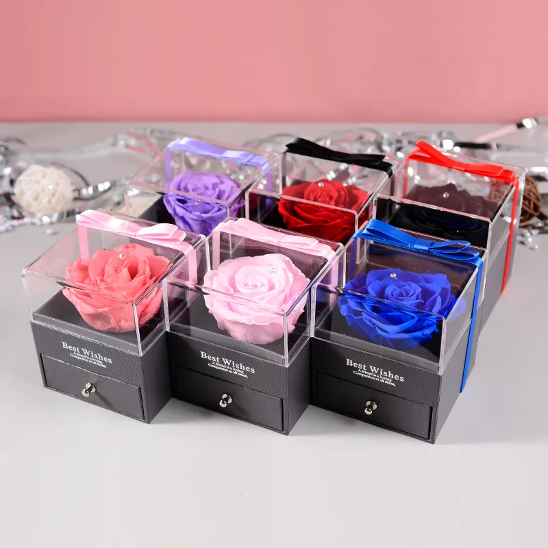 Beautiful Preserved Rose Flower Long Lasting Eternal Rose in Acrylic Box