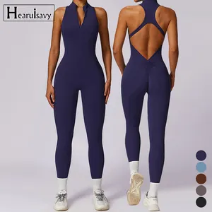 Medias deportivas de entrenamiento físico de alta intensidad, Mono de una pieza de Yoga con cremallera de secado rápido, ropa de mujer en stock