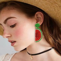Bijoux DG, vente à chaud transfrontalière, boucles d'oreilles élégantes pour femmes en perles de riz et pierres naturelles, style estival, pastèque fraîche, personnalité