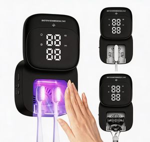 2000mah usb type-c rechargeable led <b>clock</b> display <b>hands</b>-free wave sensor induction open cover 3 in1 toothbrush sanitizers holder - Product Image 3