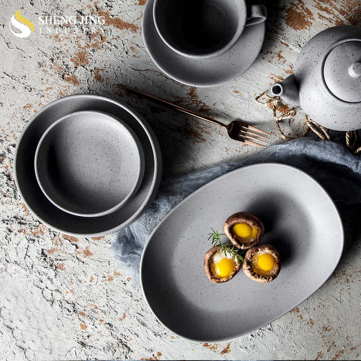 Morrisons Graphite Dinner Set Shengjing Rustic Style Grey Dot