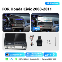 Autoradio Android Meihua 12,3 pouces, lecteur DVD multimédia pour Honda Civic 2008-2011, écran de tableau de bord