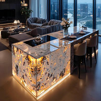 Table de salle à manger et îlot de cuisine rétractable en pierre naturelle de luxe, modèle lumineux moderne DT1230, sur mesure, pour usage domestique