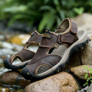 Sandalias de Cuero Genuino para Hombre, Punta Cerrada, Suela de Goma Transpirable, Zapatos Casuales de Verano para Senderismo, Talla Grande - Product Image 2