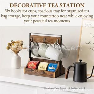 Wooden desktop water cup <b>rack</b>, hanging <b>drain</b> <b>rack</b>, tea bag and coffee bag organizer, wooden compartmentalized storage <b>rack</b> - Product Image 5