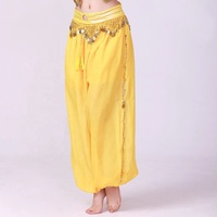 Pantalon sarouel à ourlet ouvert sur le côté de la danseuse du ventre avec bordure dorée et paillettes scintillantes, pantalon à chaîne à la taille pour Halloween arabe