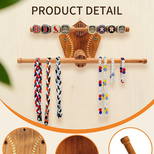 Estante de madera para almacenamiento de joyas, montado en la pared, forma poligonal, 2 niveles, sin perforaciones, acabado lacado, para pulseras y collares - Product Image 5