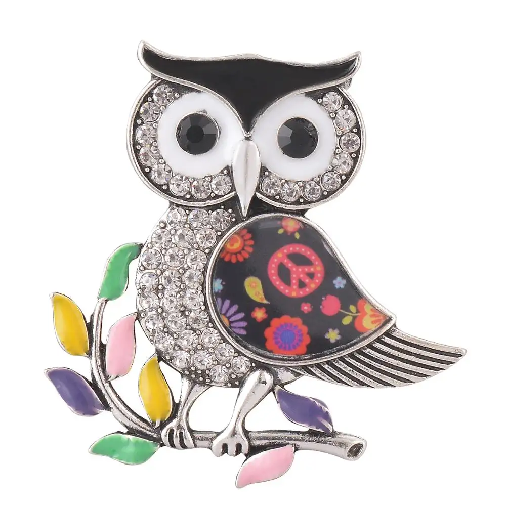Kustom Massal Setiap Oval Desain Gambar Antik Perak Logam Owl Bros dan Pin