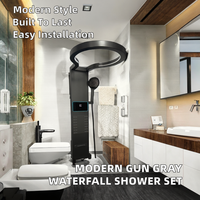Ensemble de douche cascade rond contemporain en aluminium avec robinet gris brossé pour hôtels, villas et appartements