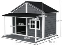 Nichoir moderne pour chien en bois, résistant aux intempéries et écologique, avec porche avant, toit en asphalte et fenêtre, pour chiens de taille moyenne