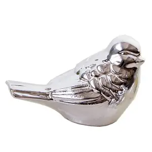 glazed ceramic animal figurines Glazed Ceramic Birds Porcelain Bird Figurine Statue Home Decor Mini Bird Ornaments - Silver