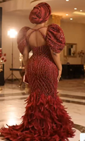 Robe de soirée sirène africaine NYA0083 avec perles et cristaux, volants arabes, robe de soirée pour femmes, robes de bal longues personnalisées