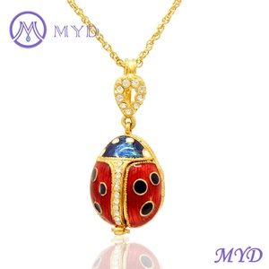 Phụ Nữ Chất Lượng Cao Trang Sức Chúc Mừng Ngày Lễ Phục Sinh Tay Men Red <span class=keywords><strong>Ladybug</strong></span> Faberge Egg Mặt Dây Chuyền Mề Đay Vòng Cổ - Product Image 1