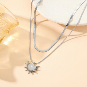 Collar de Moda Versátil de Doble Capa con Diseño de Girasol, Chapado en <span class=keywords><strong>Oro</strong></span> de 18K al Vacío, Estilo INS, para Usar en Capas, Unisex - Product Image 5