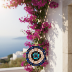 Oeil rond Design Mix Zircon Pierre Forme Ronde Charme Pendentif Turc Fabriqué À La Main 925 Bijoux En Argent Sterling - Product Image 3