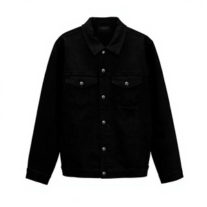 Veste en jean noire pour homme, col mandarin, boutonnée, délavée, 100% coton respirant, coupe classique, pour l'hiver - Product Image 1