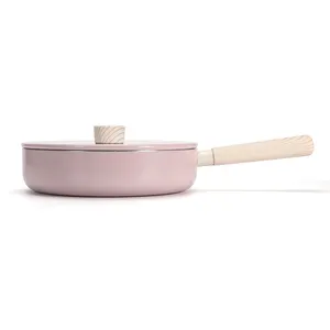 Frigideira antiaderente para fritura profunda, panela de molho com tampa cor rosa