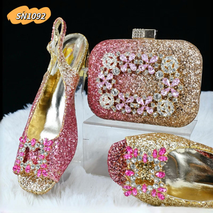 SN1092 큐빅 이브닝 백 신발 세트 퍼플 클러치 나이지리아 스타일 - Product Image 3