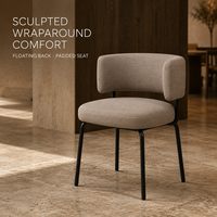 Chaise de salle à manger Oatmeal Boucle avec dossier en forme de U flottant, assise rectangulaire rembourrée, structure tubulaire noire