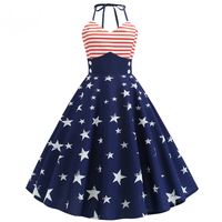 Robe de soirée d'été à imprimé licou pour femmes Robe sans manches Vintage Pin up Swing 50s 60s Retro Rockabilly Independence Day Dresses