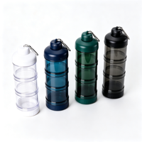 Conteneur à poudre protéinée transparent en PC/Tritan à grande capacité, 3 couches, anti-fuite, pour le sport, les voyages, les médicaments, avec porte-clés