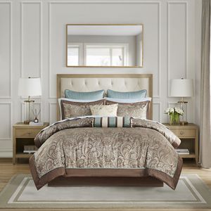 Ensemble de couette 12 pièces en coton, taille King, housse de couette brodée, literie, style classique, utilisation toute saison - Product Image 4