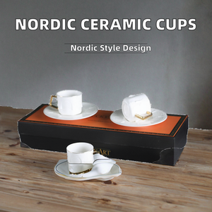 Modern Eco-Friendly Porcelain <b>Espresso</b> <b>Cup</b> and Saucer Set of 6 White Face Design - Product Image 2