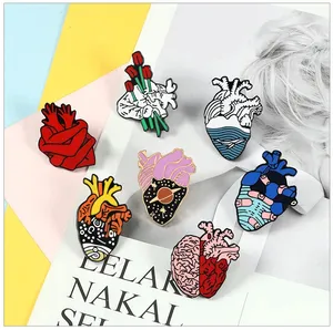 Pins Brooch No Minimum Metal Supplier Zinc Alloy Enamel Pin Soft Heart Lapel Badge Custom 3D Customized Logo Folk Art 10 Pcs