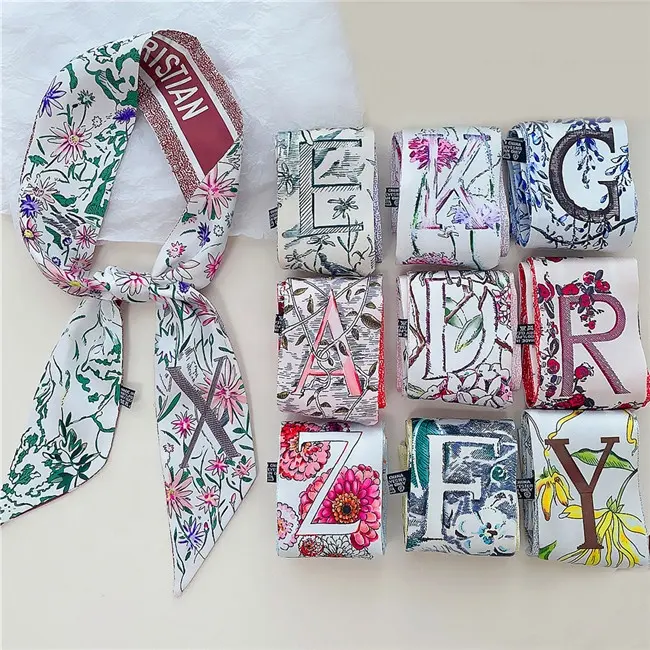 Wholesale 2024 Factory Prices New 26 English Letters Tarot Characters Twill Bag Narrow Silk Scarf Lady Hair Scarfs