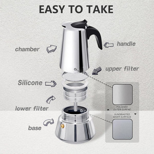Proshui, venta al por mayor, <span class=keywords><strong>acero</strong></span> <span class=keywords><strong>inoxidable</strong></span> italiano moderno, 1 taza, 2 <span class=keywords><strong>tazas</strong></span> a 12 <span class=keywords><strong>tazas</strong></span>, <span class=keywords><strong>cafetera</strong></span> Moka, estufa, Mokapot superior - Product Image 5