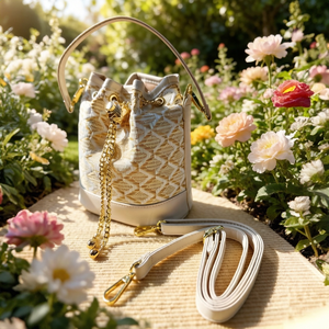 Luxury Gold Embossed Bucket <strong>Bag</strong> for Women Designer <strong>Drawstring</strong> Handbag with Detachable Shoulder Strap <strong>Makeup</strong> <strong>Bag</strong> - Product Image 1