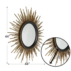 핫 세일 태양 모양의 북유럽 스타일 골드 금속 벽 아트 장식 거울 홈 거실