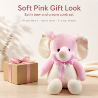 Peluche éléphant rose et blanc de 30 cm, assis, avec nœud papillon, jouet en peluche mignon pour bébé et enfant