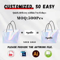 Bolso de Mano Brillante Laminado con Láser, No Tejido, con Logotipo Personalizado, Reutilizable, Iridiscente, de Moda, Tamaño Personalizado, Fabricación en Línea Directa de Fábrica, OEM