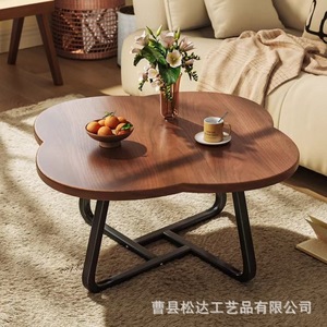 Wooden coffee <b>table</b>, <b>small</b> apartment, retro style, four-leaf clover <b>round</b> bedroom, simple balcony <b>side</b> <b>table</b>, sofa <b>side</b> <b>table</b> - Product Image 3