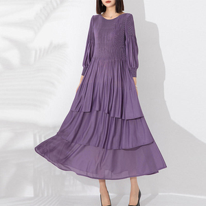 Vestido Maxi Casual de Lujo para Mujer, Estilo Boutique, con Falda Escalonada y Mangas Farol, Plisado Miyake, para Otoño - Product Image 5