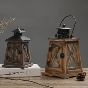Z55 Bougies LED en bois rustique Table marron foncé Lanternes à bougies décoratives Mariage Bougeoirs et bocaux sans flamme - Product Image 6