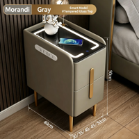 Table de chevet multifonctionnelle avec plateau en verre, 2 tiroirs, charge sans fil, ports USB, éclairage LED, design moderne et écologique pour la maison