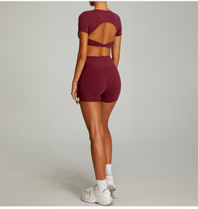 Women Twist Front Deep V <b>Crop</b> Yoga T Shirt Hollow Back Short Sleeve Built In Padded Bra Workout Tee Slim Fit Pilates Fitness <b>Top</b> - Product Image 5