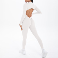 Combinaison de yoga dos nu pour femme avec logo personnalisé, manches longues, taille haute, effet push-up, séchage rapide, plusieurs couleurs