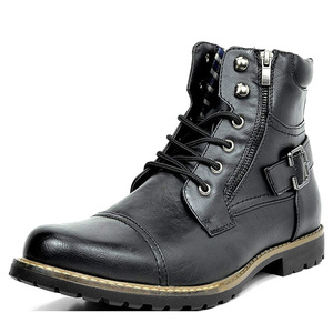 Botas de Motocicleta de Piel Sintética con Cierre de Cremallera, Resistentes al Desgaste, Estilo Británico para <span class=keywords><strong>Hombre</strong></span>, <span class=keywords><strong>Botines</strong></span> de Vestir - Product Image 3