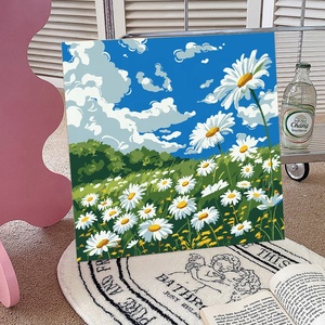 Peinture sur toile Tournesol, Art mural paysager, Mini kit de peinture par numéros pour enfants, Kit de cadre DIY pour peinture par numéros sur toile - Product Image 3